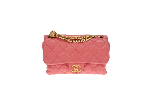 Chanel Pink Leather and Gold-tone HW Mini Accordian Coco Crush Flap Bag