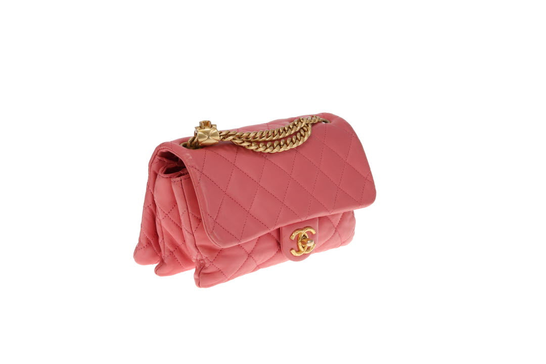 Chanel Pink Leather and Gold-tone HW Mini Accordian Coco Crush Flap Bag