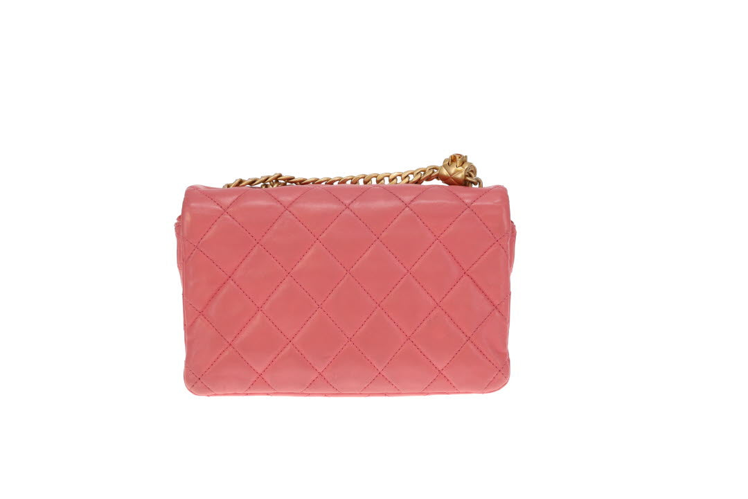 Chanel Pink Leather and Gold-tone HW Mini Accordian Coco Crush Flap Bag