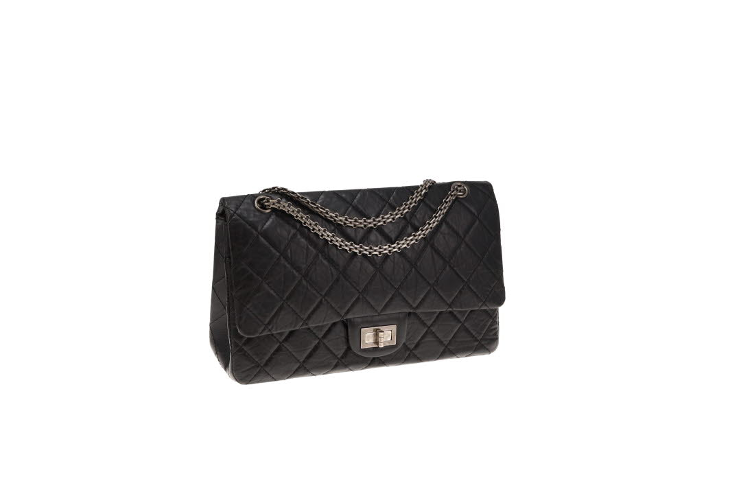 Chanel Black crinkled Calfskin and Gunmetal HW Reissue 2.55 227 2008/09