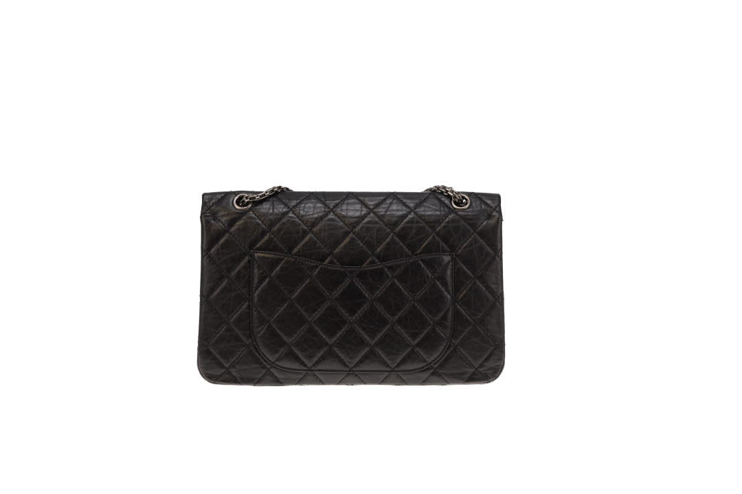 Chanel Black crinkled Calfskin and Gunmetal HW Reissue 2.55 227 2008/09