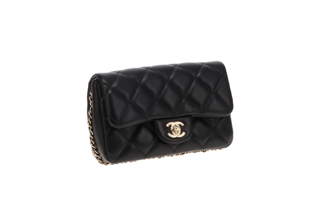 Chanel Black Lambskin Logo Pearl Chain Mini Bag 2019 Designer Exchange Ltd