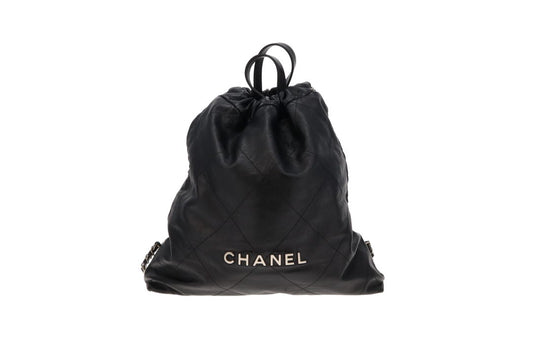 Chanel Black Calfskin and Gunmtal HW 22 Backpack