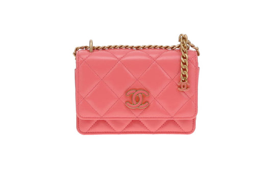 Chanel Coral Pink Enamel Pending CC Mini Clutch with Chain 2021