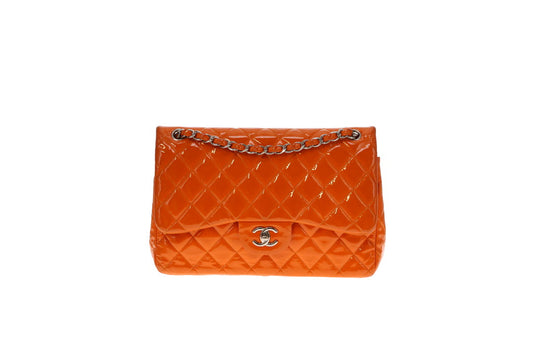 Chanel Orange Patent SHW Classic Jumbo Double Flap Bag 2014