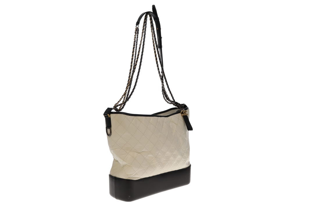 Chanel White and Black Calfskin Large Gabrielle Hobo 2017/18