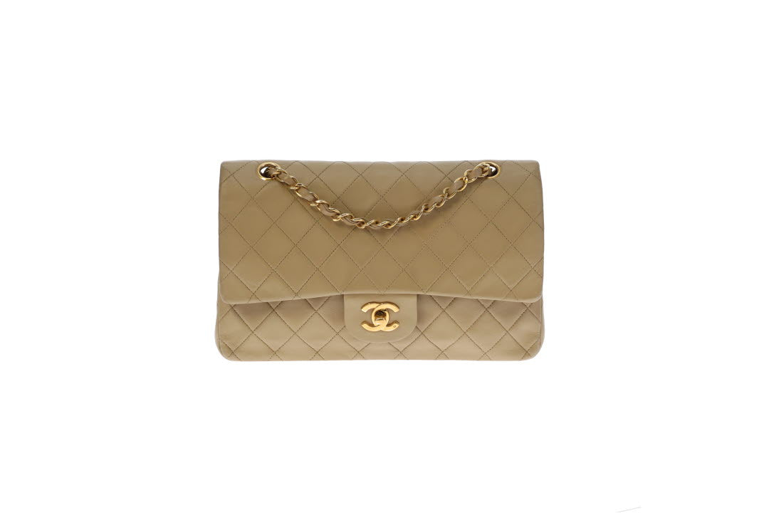 Chanel Vintage Beige Lambskin Medium Classic Flap (1991/94)