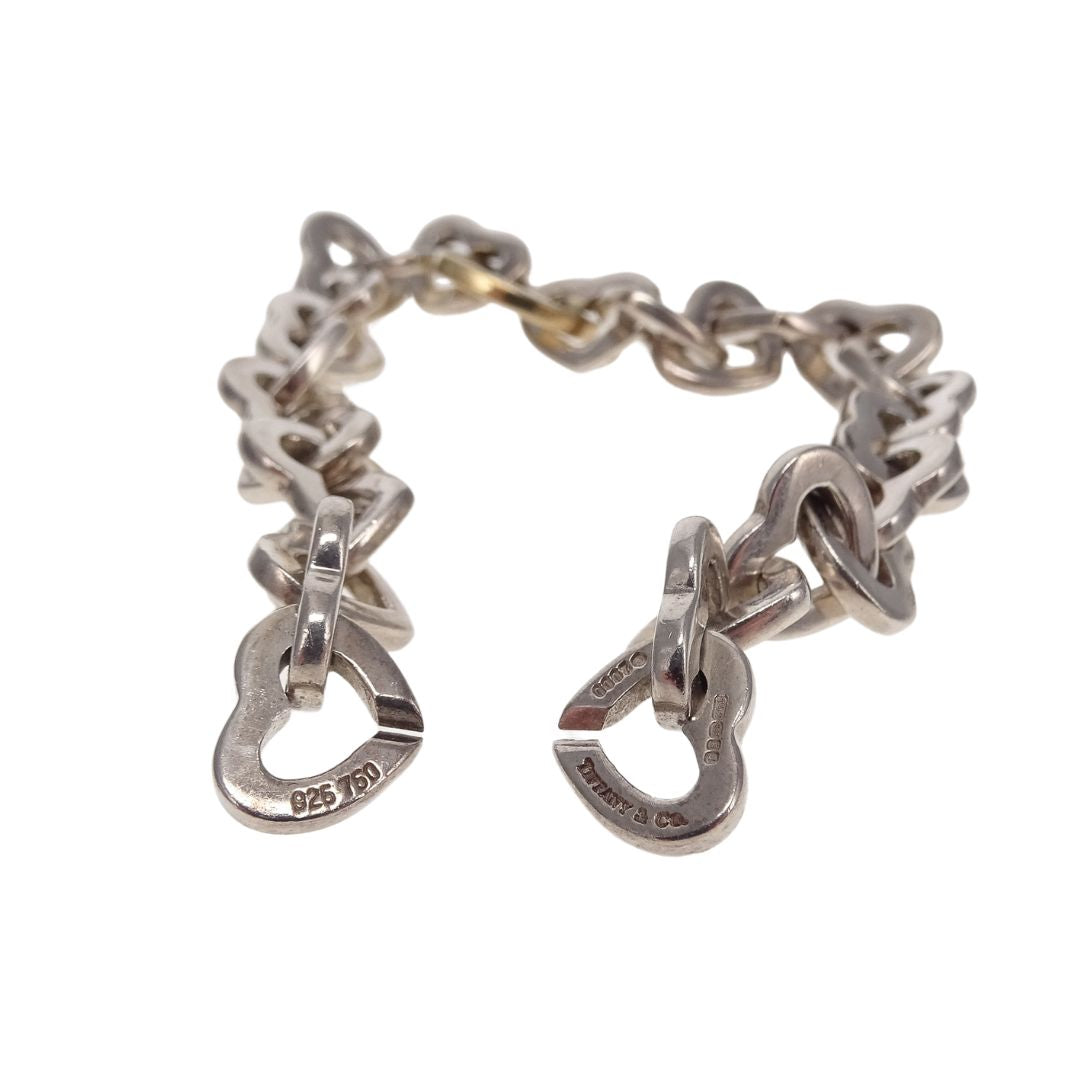 Tiffany & Co Sterling Silver and 18k Gold Heart Link Bracelet