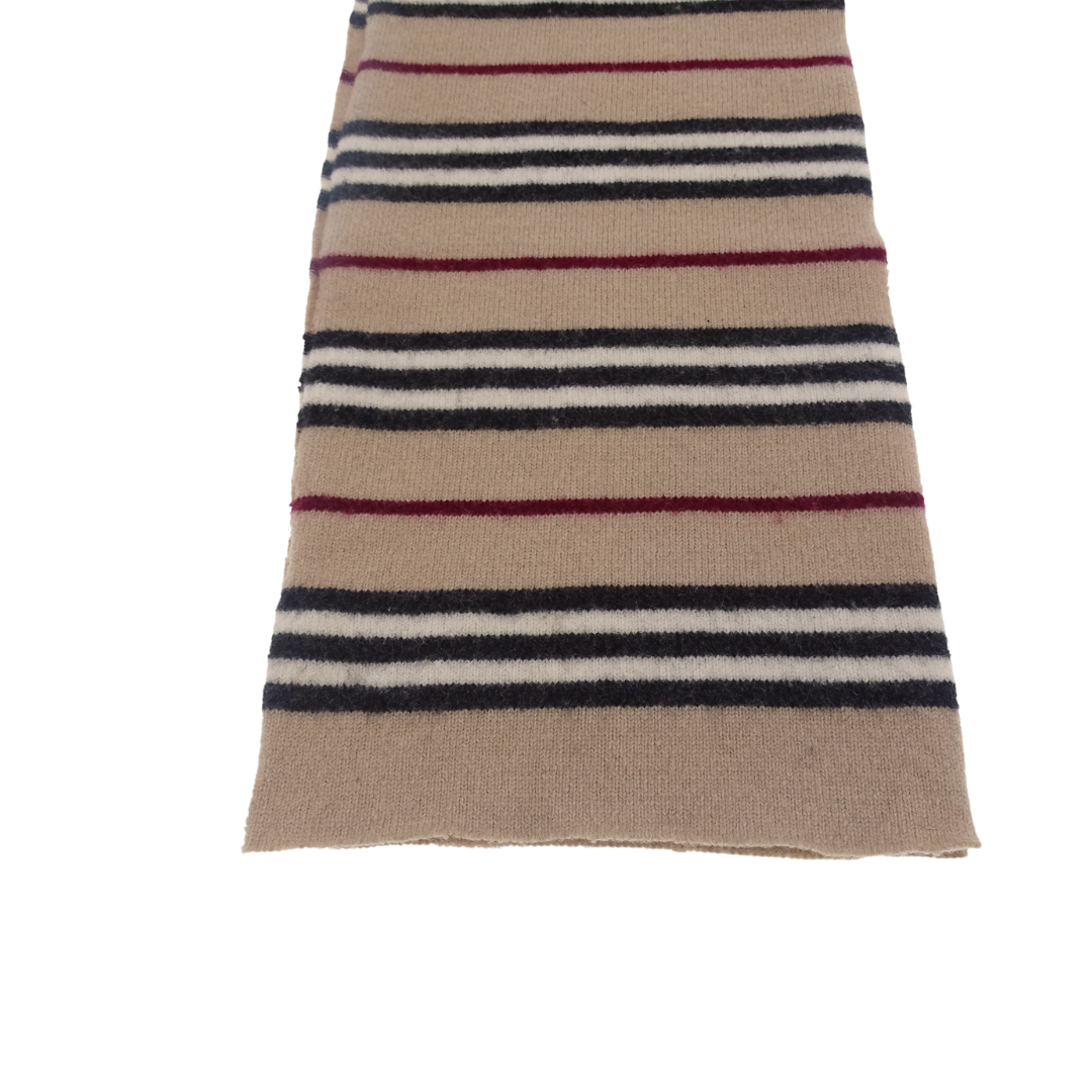 Burberry Vintage 100% Lambswool Classic Beige Striped Scarf