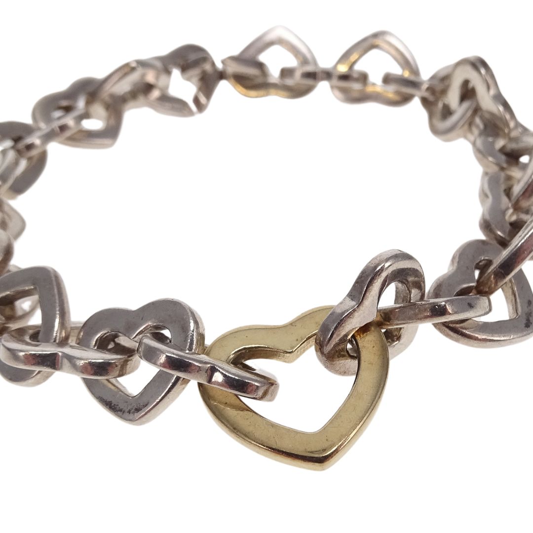 Tiffany & Co Sterling Silver and 18k Gold Heart Link Bracelet