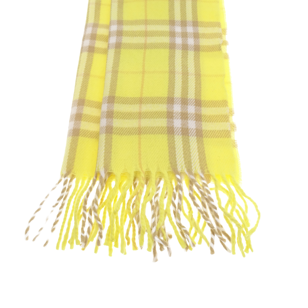 Burberry Lemon Yellow Check 100% Wool Vintage Scarf