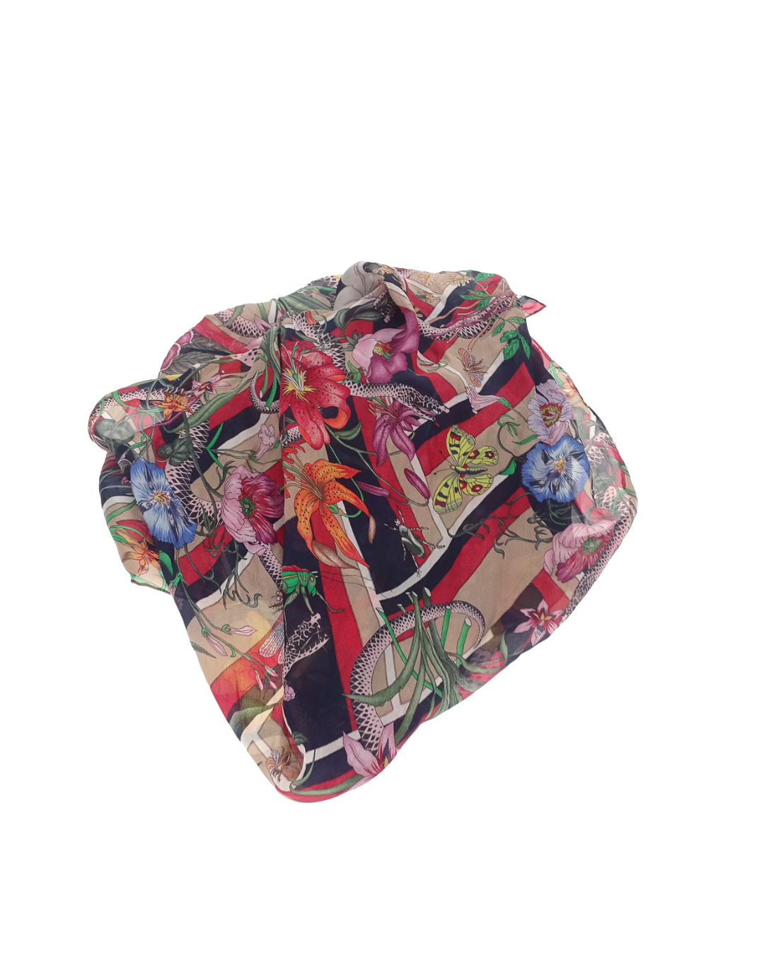 Gucci Multicolour 100% Silk Snake and Floral Print Scarf