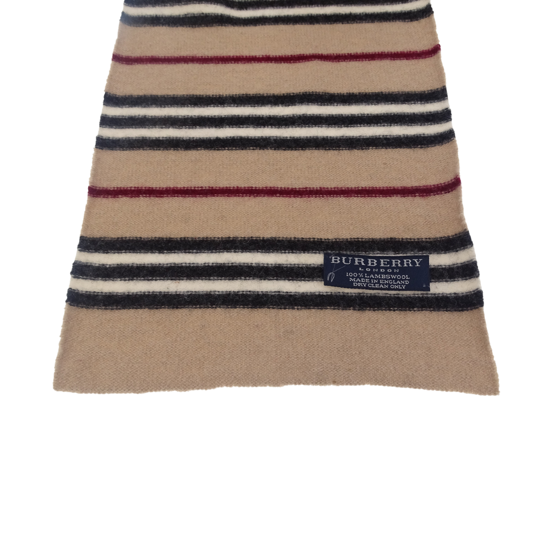 Burberry Vintage 100% Lambswool Classic Beige Striped Scarf