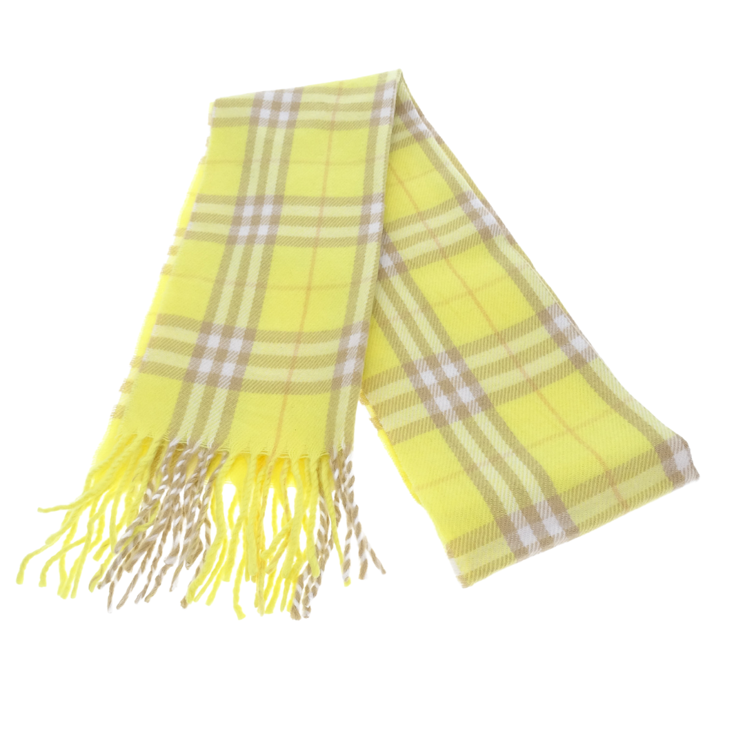 Burberry Lemon Yellow Check 100% Wool Vintage Scarf