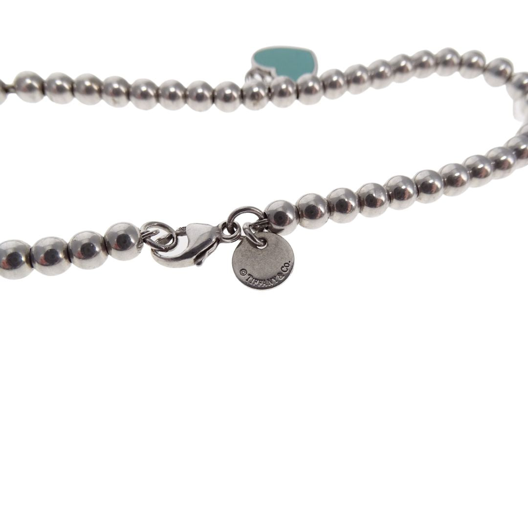 Tiffany  Co Sterling Silver RTT Blue Enamel Heart Tag Beaded Bracelet   Designer Exchange Ltd