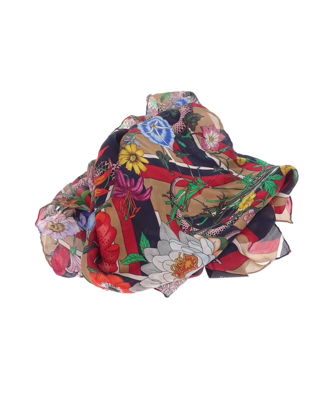 Gucci Multicolour 100% Silk Snake and Floral Print Scarf