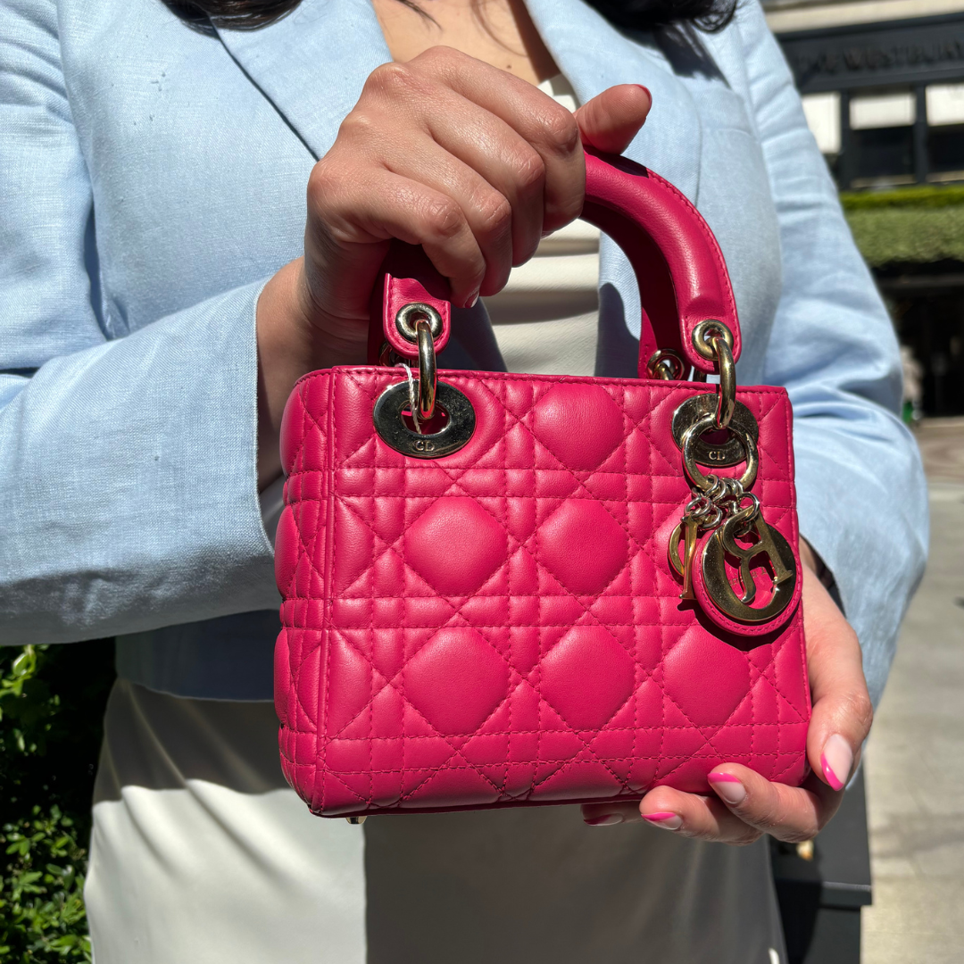 Dior Pink Lambskin Cannage Mini Lady Dior Bag 2014