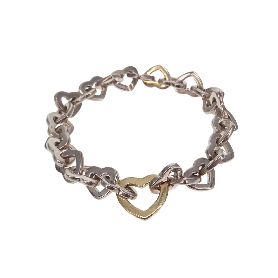 Tiffany & Co Sterling Silver and 18k Gold Heart Link Bracelet