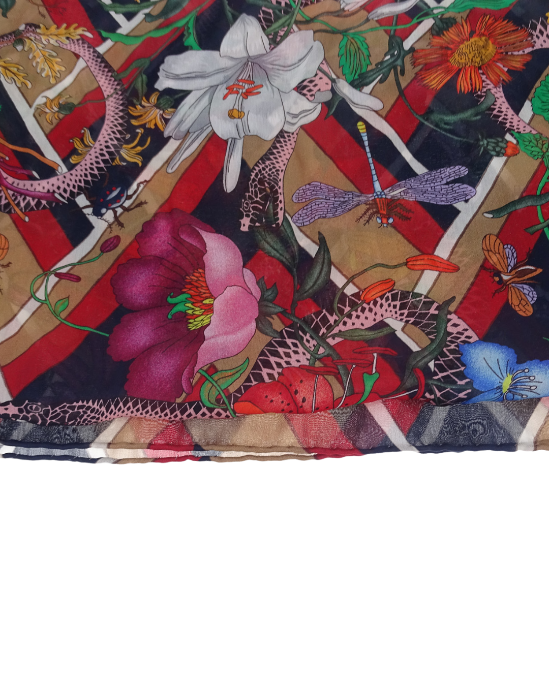 Gucci Multicolour 100% Silk Snake and Floral Print Scarf