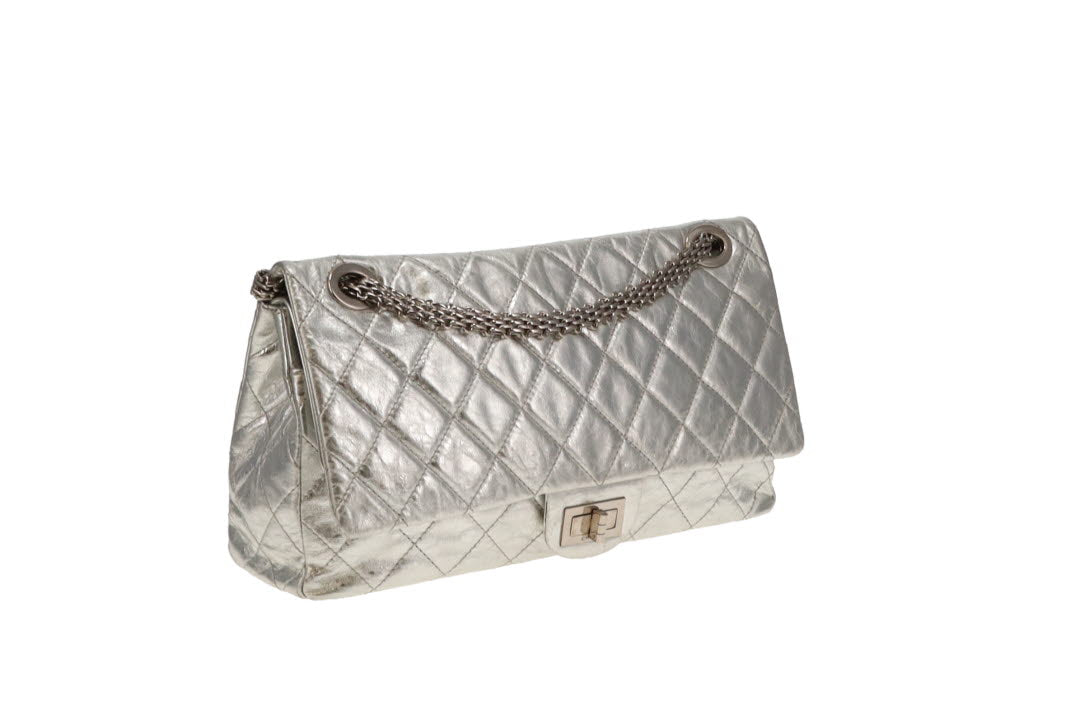 Chanel Silver Metallic Aged Calfskin 2.55 Reissue 228 Maxi Double Flap 2006/08