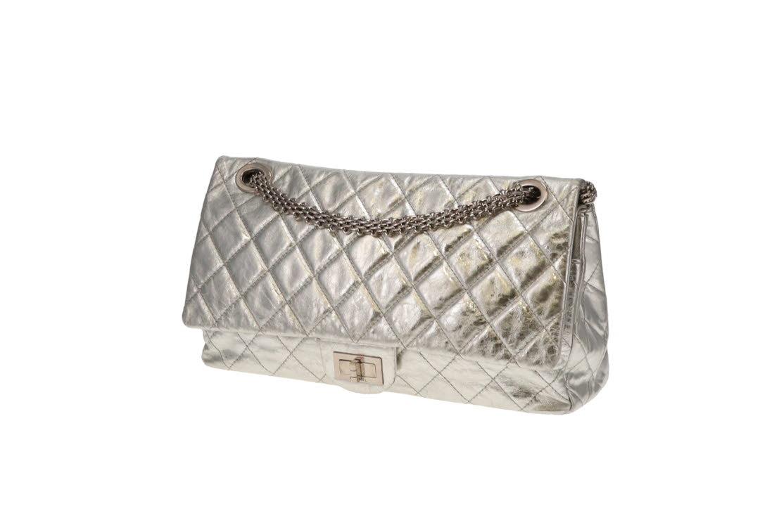 Chanel Silver Metallic Aged Calfskin 2.55 Reissue 228 Maxi Double Flap 2006/08