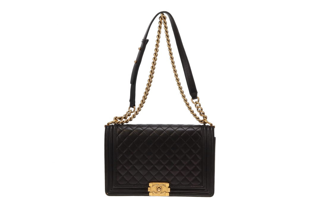 Chanel Lambskin Boy Bag New Medium 21 Series Black With Gold Hardware