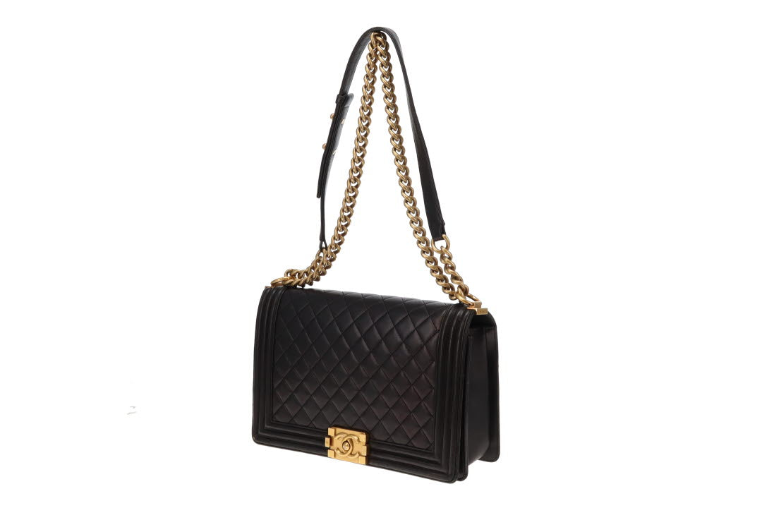 Chanel Lambskin Boy Bag New Medium 21 Series Black With Gold Hardware