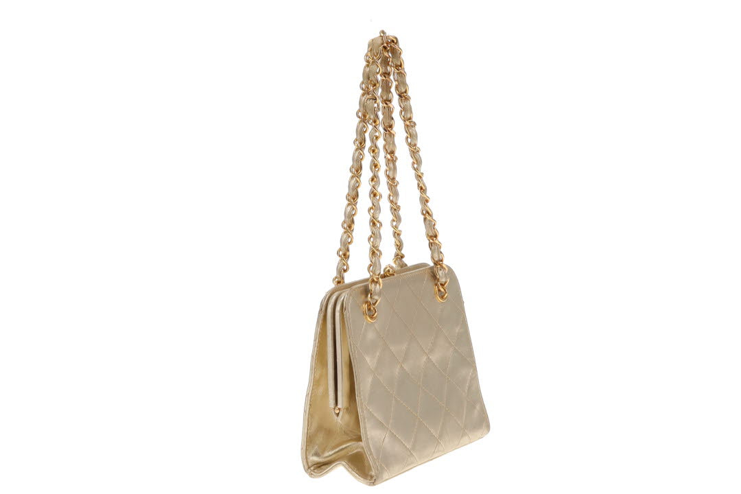 Chanel Vintage Gold Top Handle Chain Kisslock Bag