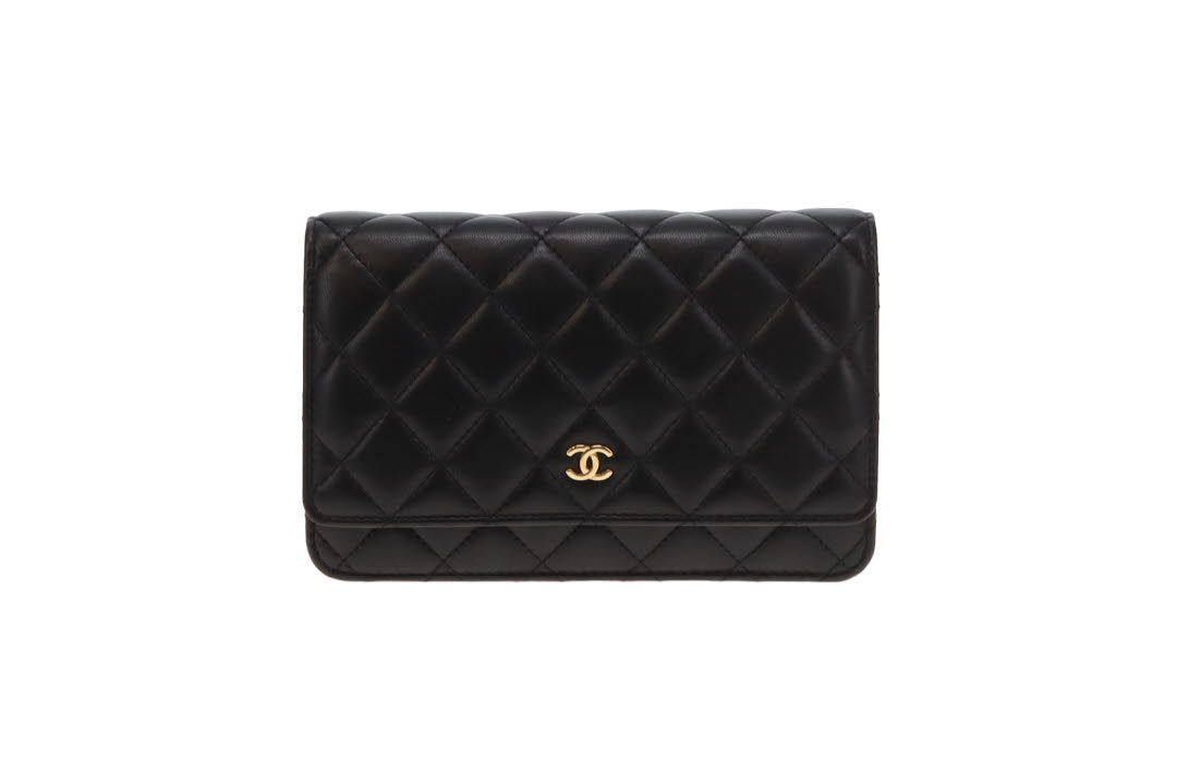 Chanel Black Lambskin Leather with GHW Classic Wallet on Chain (WOC) 2016