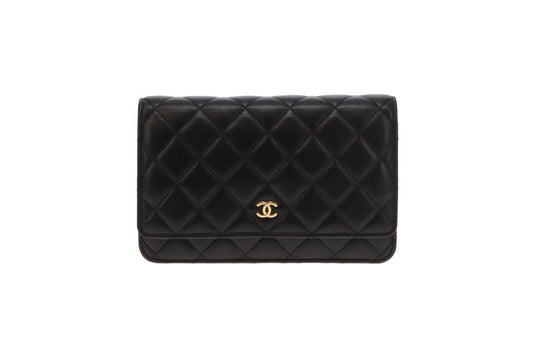 Chanel Black Lambskin Leather with GHW Classic Wallet on Chain (WOC) 2016