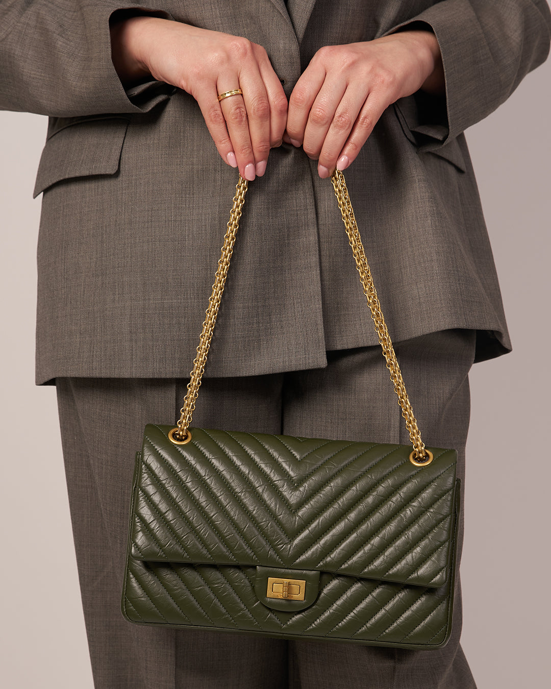 Chanel Chevron Reissue 2.55 Green With Gold Hardware 226