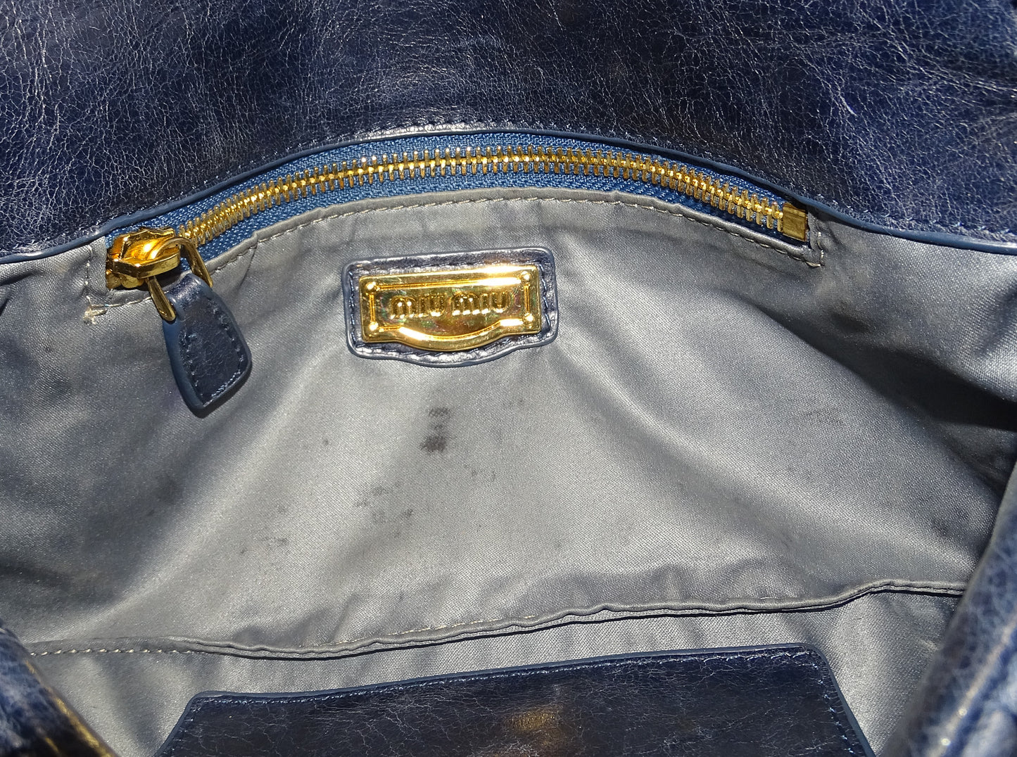 Miu Miu Matelasse Navy Blue Clutch On Chain