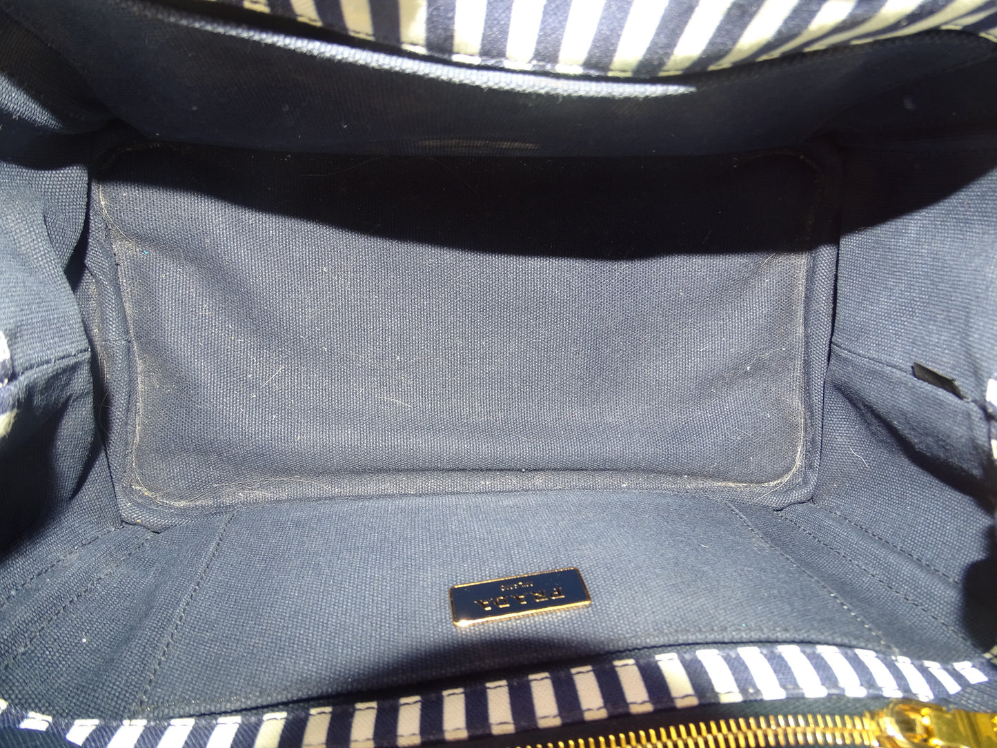 Prada Canapa Stampata Bluette Striped Small Tote With Strap