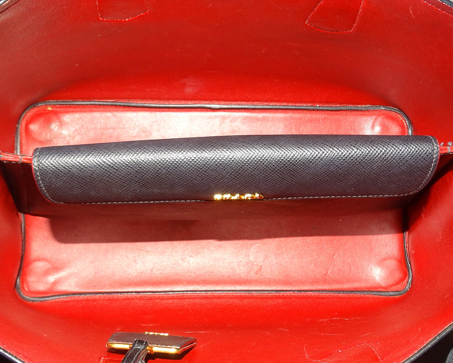 Prada Black Saffiano & Red Interior Large Double Tote Bag