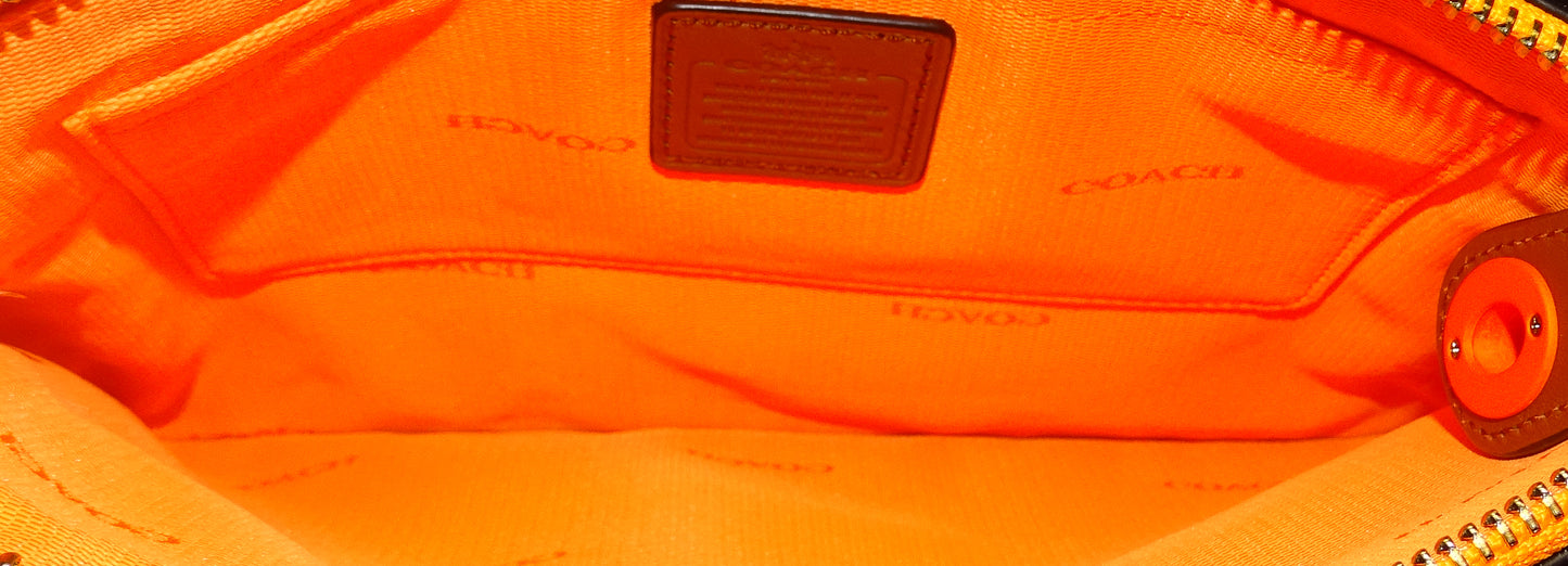 Coach Tan Leather Neon Orange Wristlet