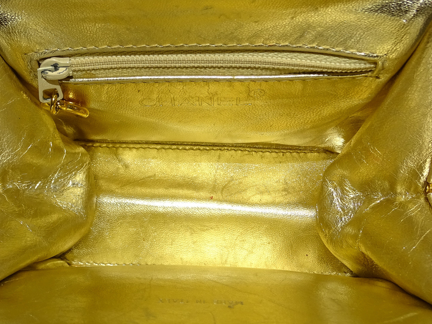 Chanel Vintage Gold Top Handle Chain Kisslock Bag