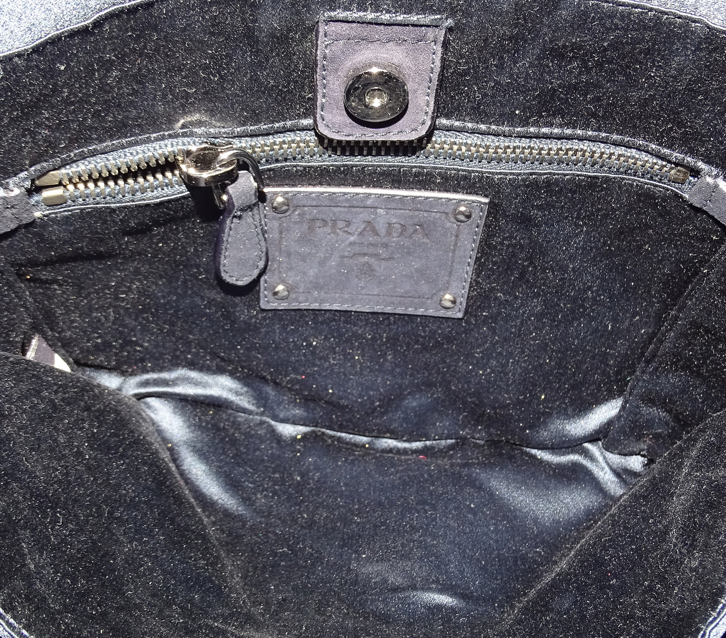 Prada Navy Blue Satin Flap Clutch on Strap