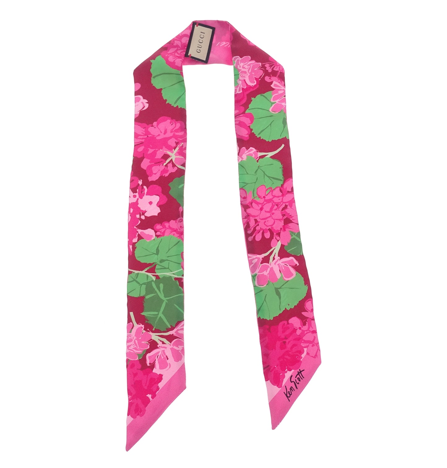 Gucci Ken Scott Floral Pink & Green Silk Twilly