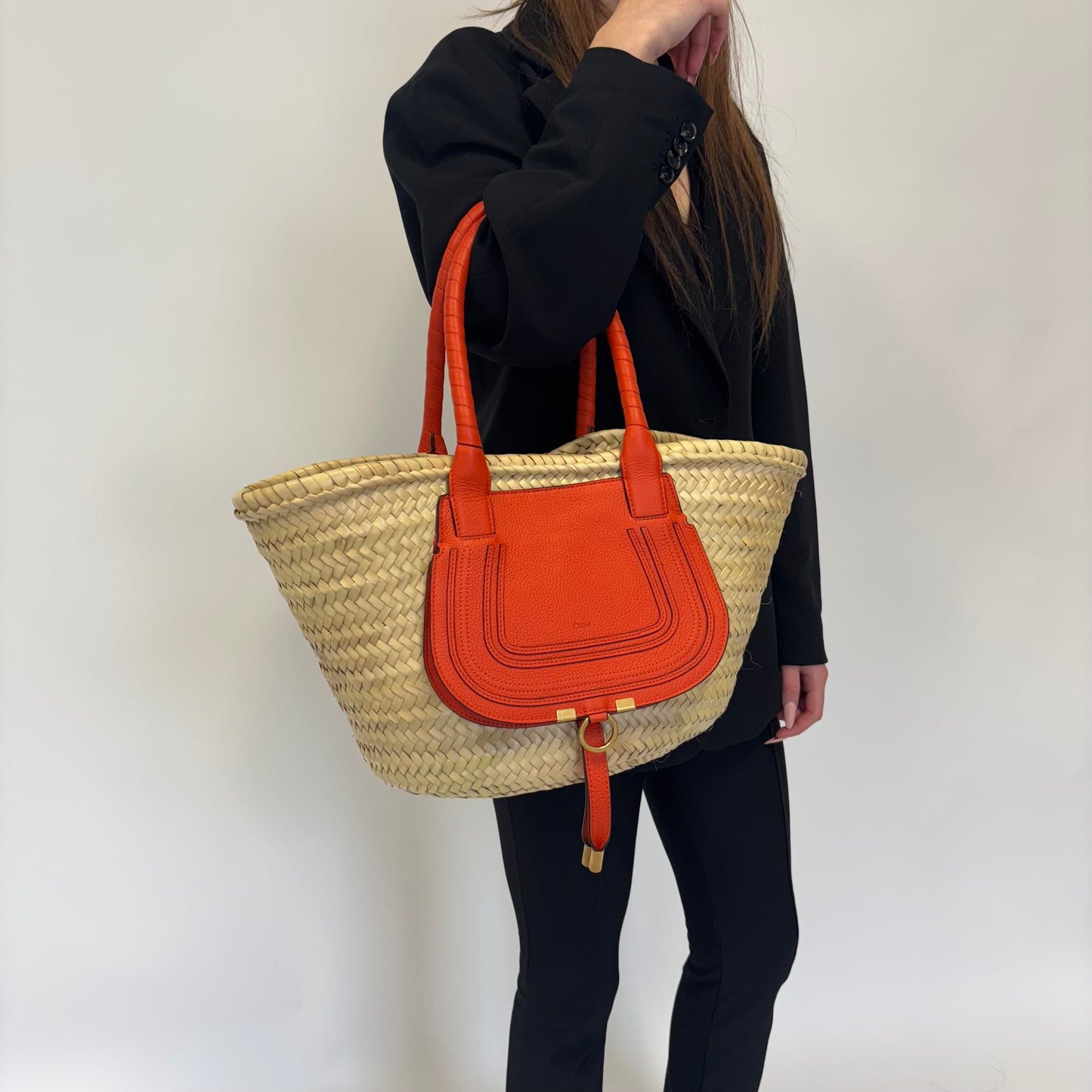 Chloe Marcie Basket Bag Medium Rusted Orange