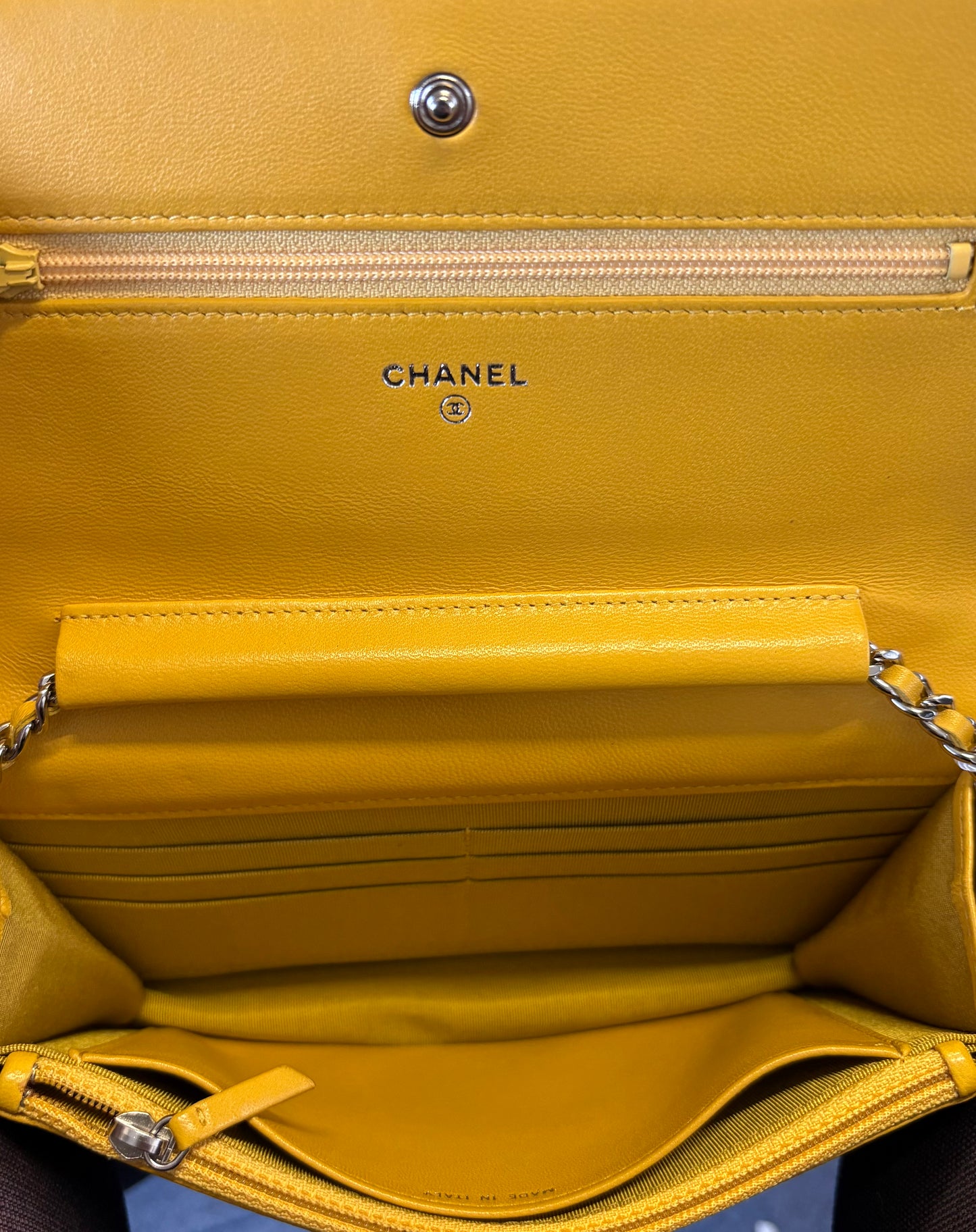 Chanel Yellow CC Quilted Lambskin Wallet On Chain