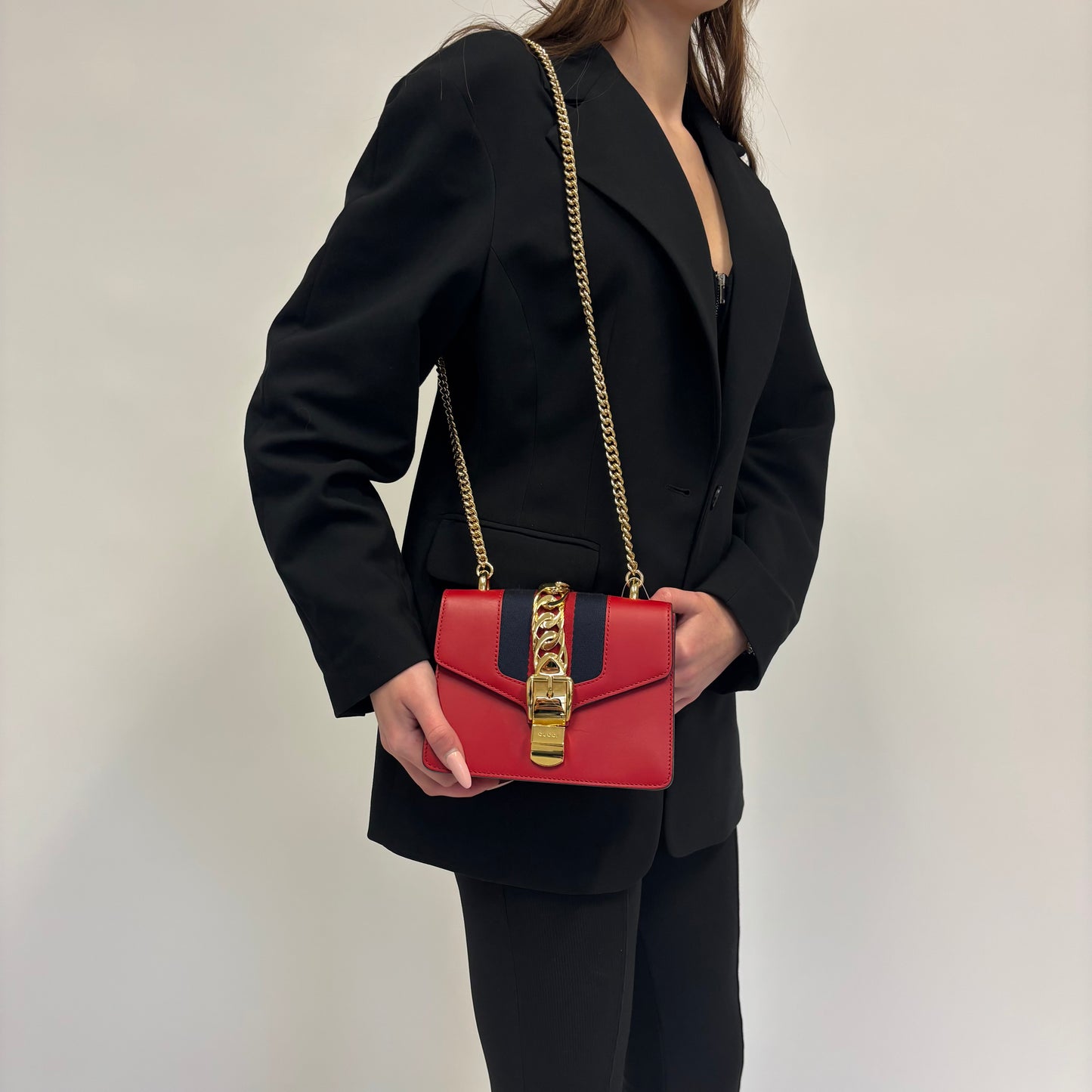 Gucci Red Leather Mini Sylvie Chain Bag