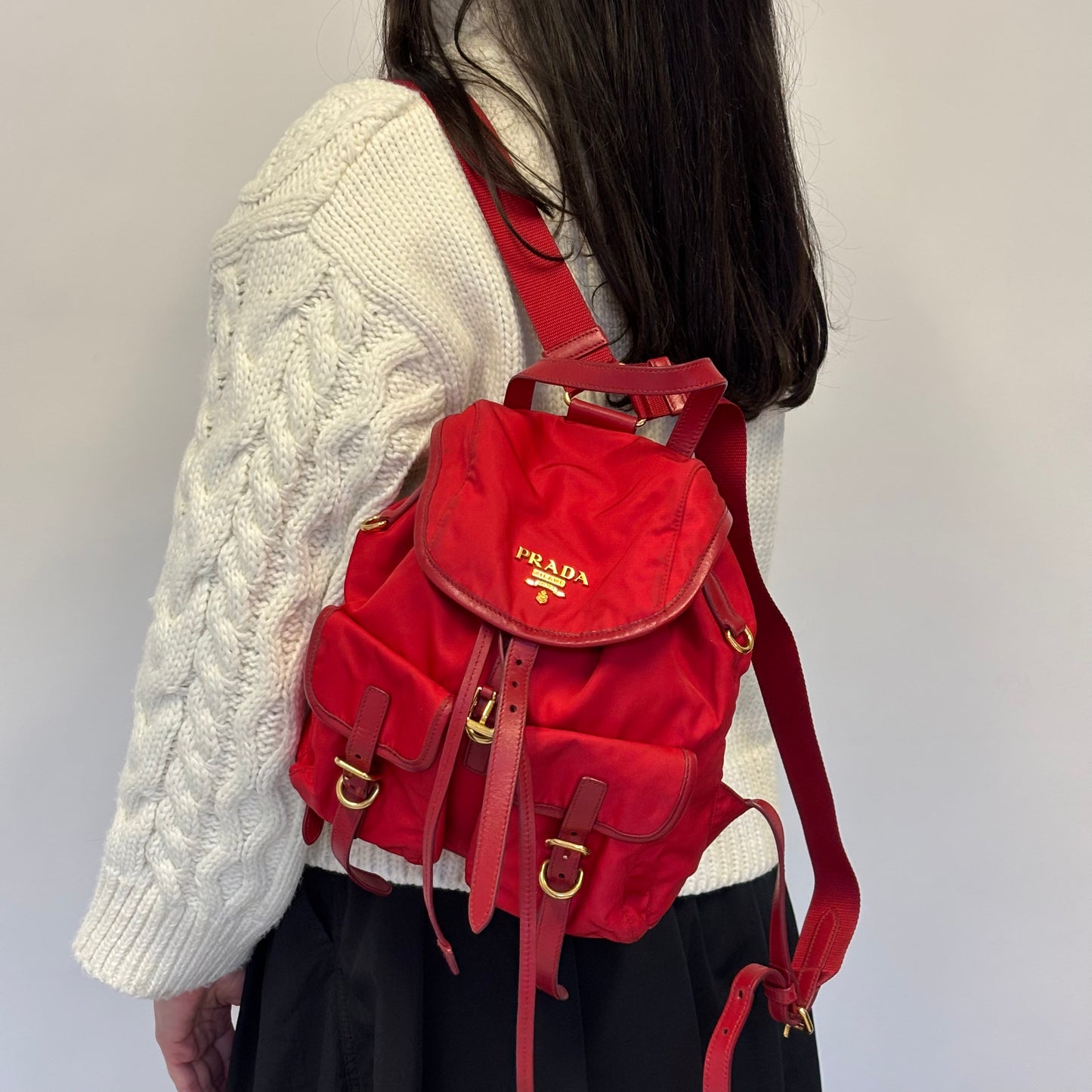 Prada Red Nylon and GHW Vintage Twin Pocket Backpack