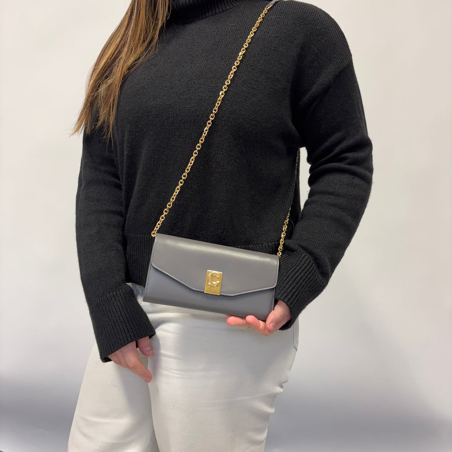 Celine Grey Smooth Leather C Wallet on Chain 2019