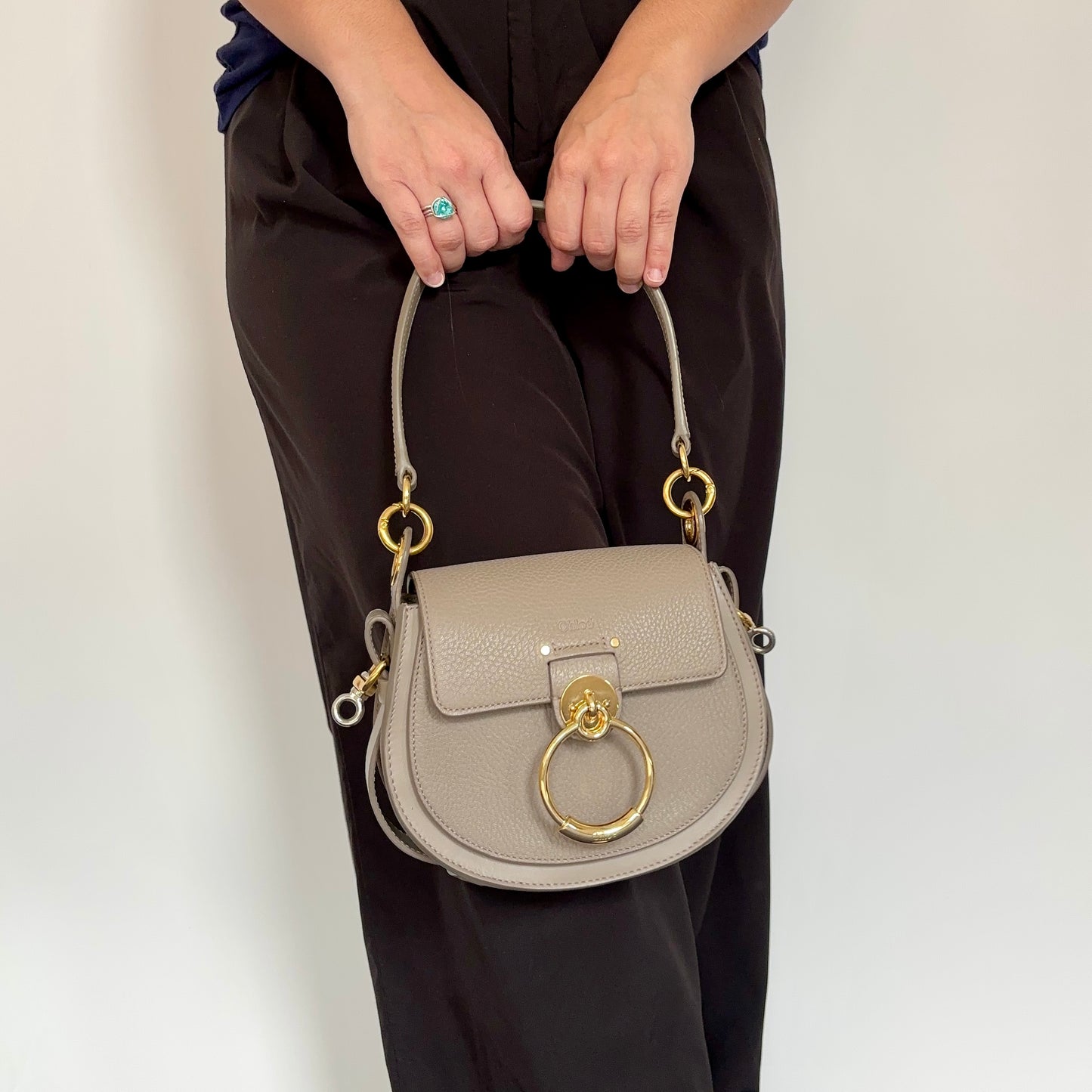 Chloe Taupe Leather Two Tone HW Tess Bag