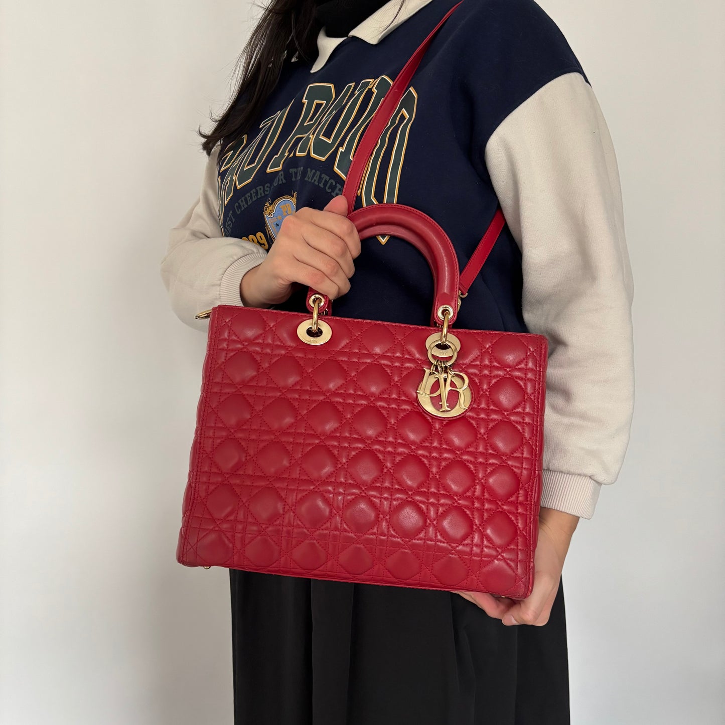 Dior Red Lambskin Large Lady Dior 2013