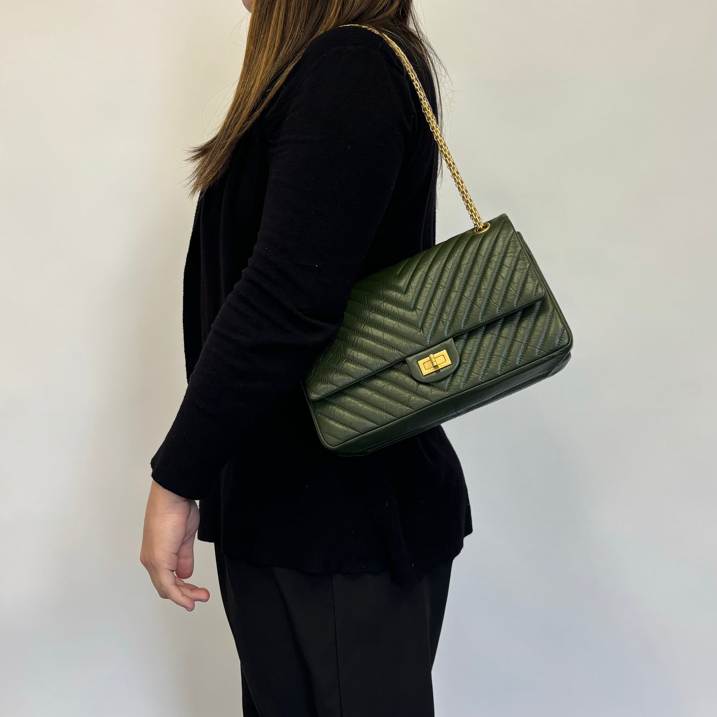 Chanel Chevron Reissue 2.55 Green With Gold Hardware 226