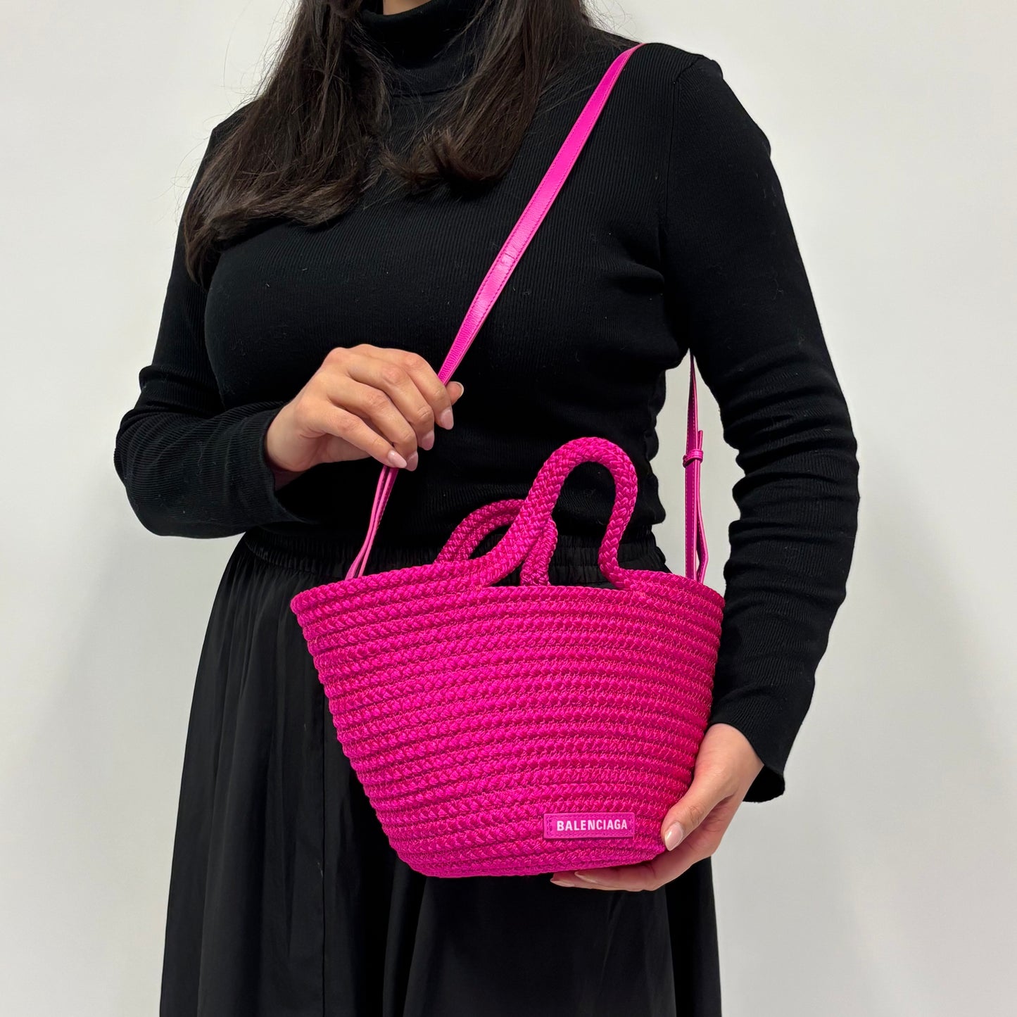 Balenciaga Hot Pink Small Ibiza Woven Basket Bag