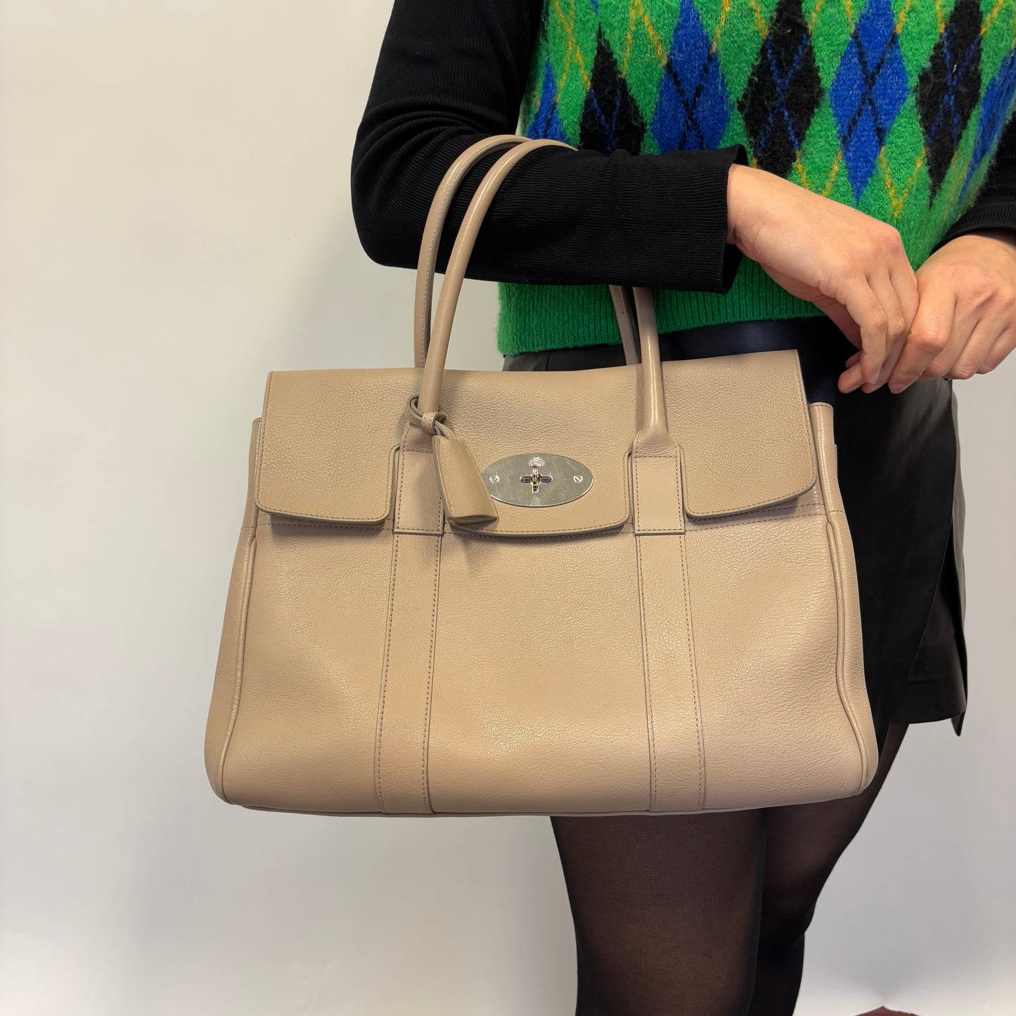 Mulberry Bayswater Putty Heritage With Silver Hardware