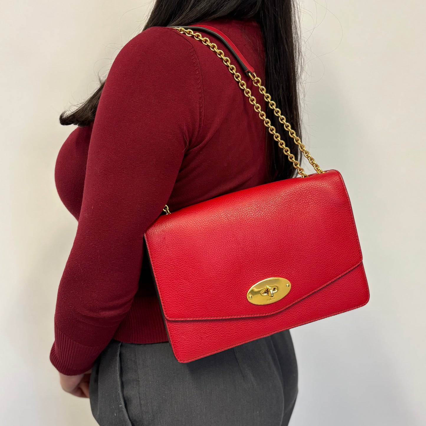 Mulberry Red Leather GHW Large Darley