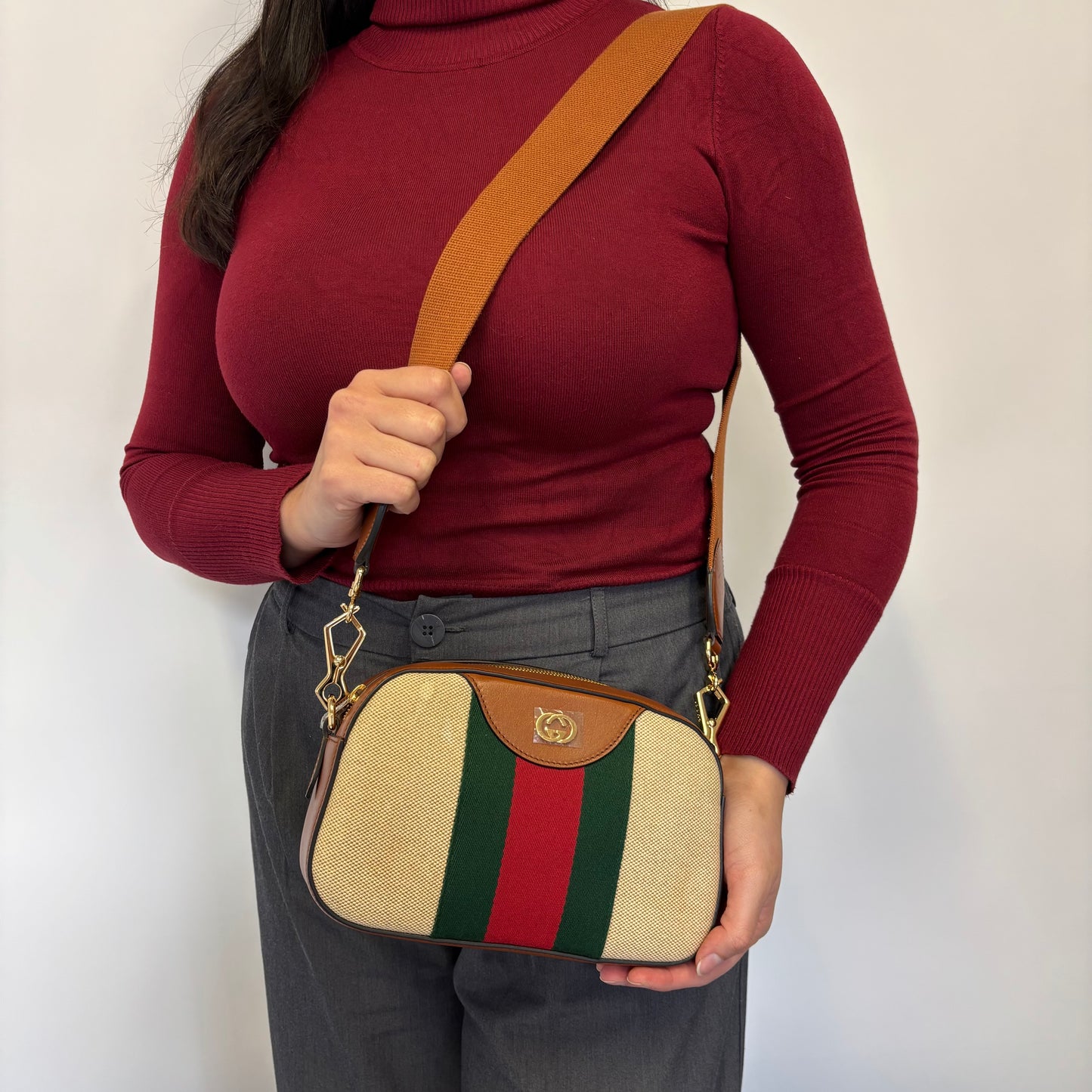 Gucci Beige Canvas Web Shoulder Bag